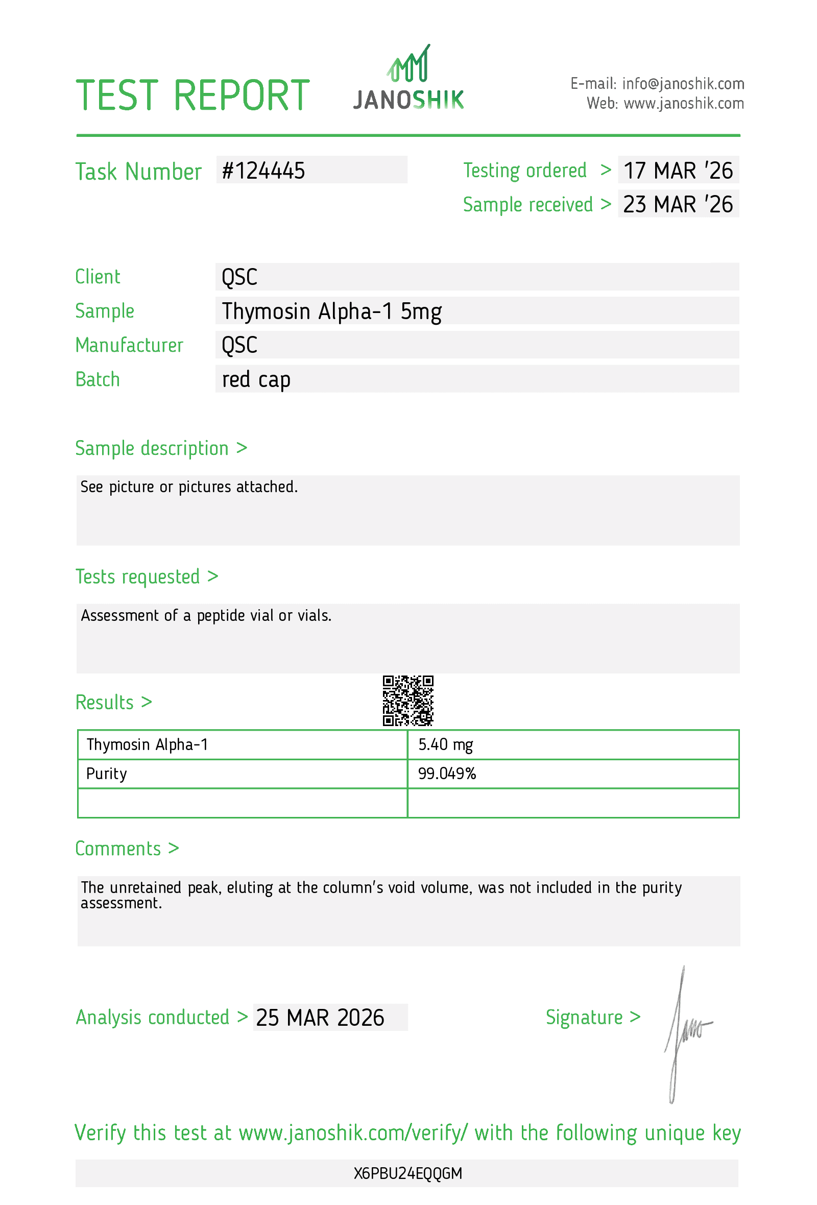 QSC Thymo A1 5mg Test Report #124445 copy