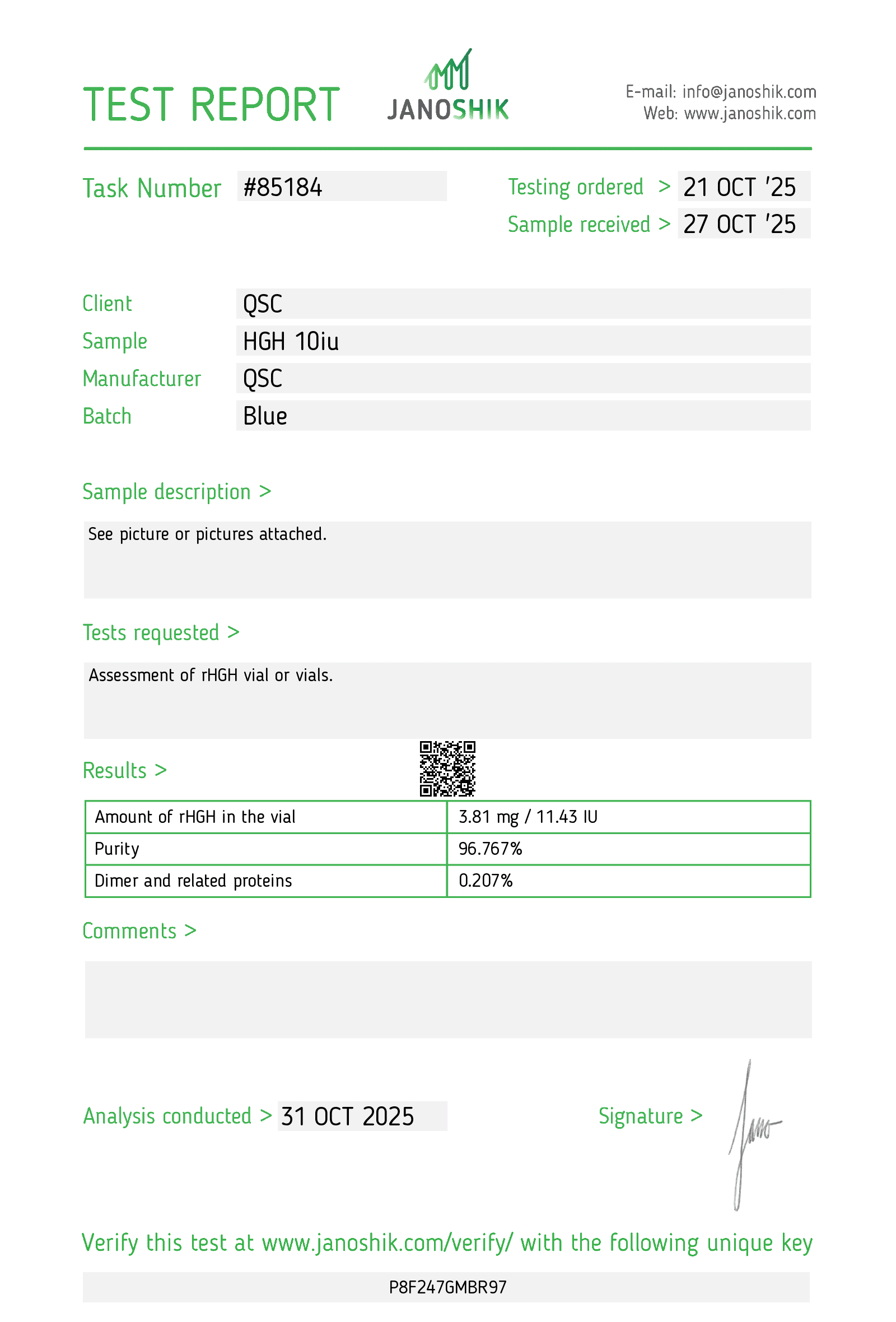 qsc hgh 10 Test Report #85184 copy