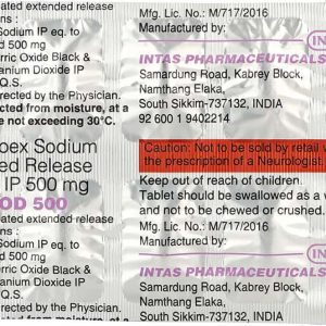 Divaa Od 500mg Tablets | 100-Count | DIVALPROEX SODIUM