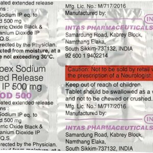 Divaa Od 500mg Tablets | 100-Count | DIVALPROEX SODIUM