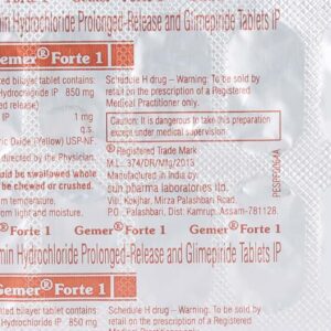 Gemer Forte 1mg Tablets | 100-Count | GLIMEPIRIDE / METFORMIN