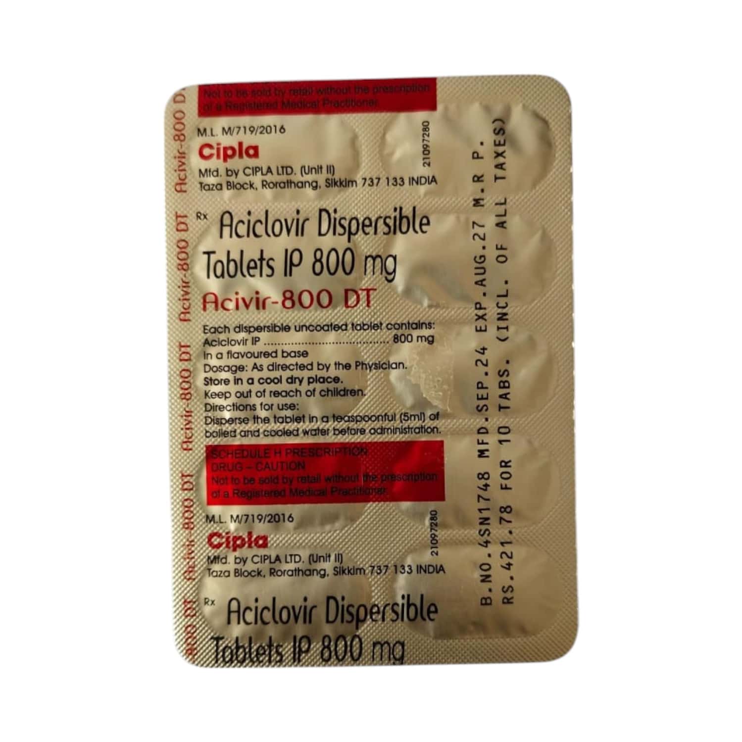 Acivir Dt 800mg Tablets